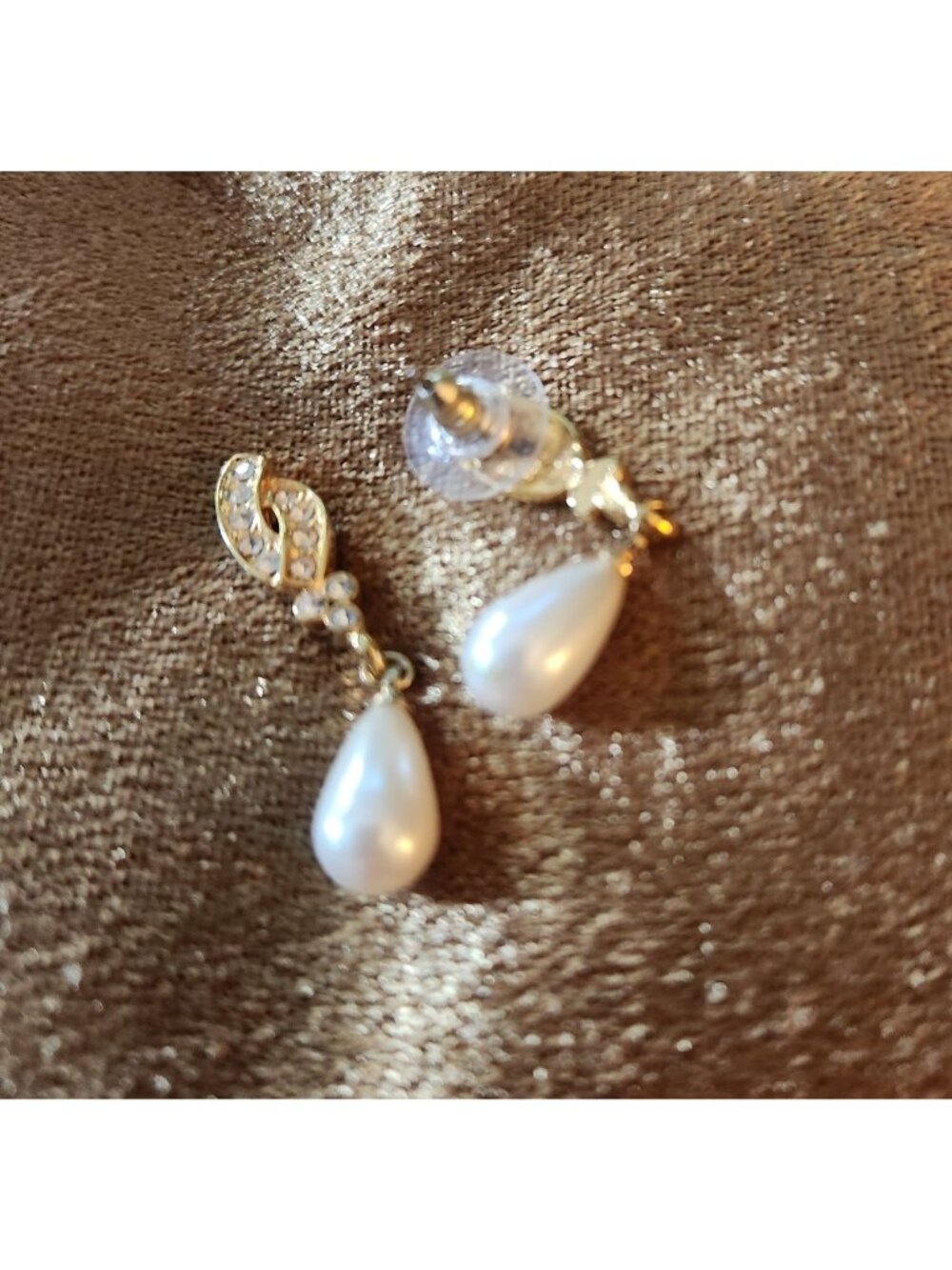 Pearl Drop Earrings: Gold Plated, Zircon Accents,